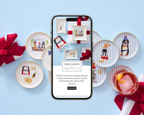 Preview of M&G collaboration with Gray Malin with a mobile email campaign iPhone mockup