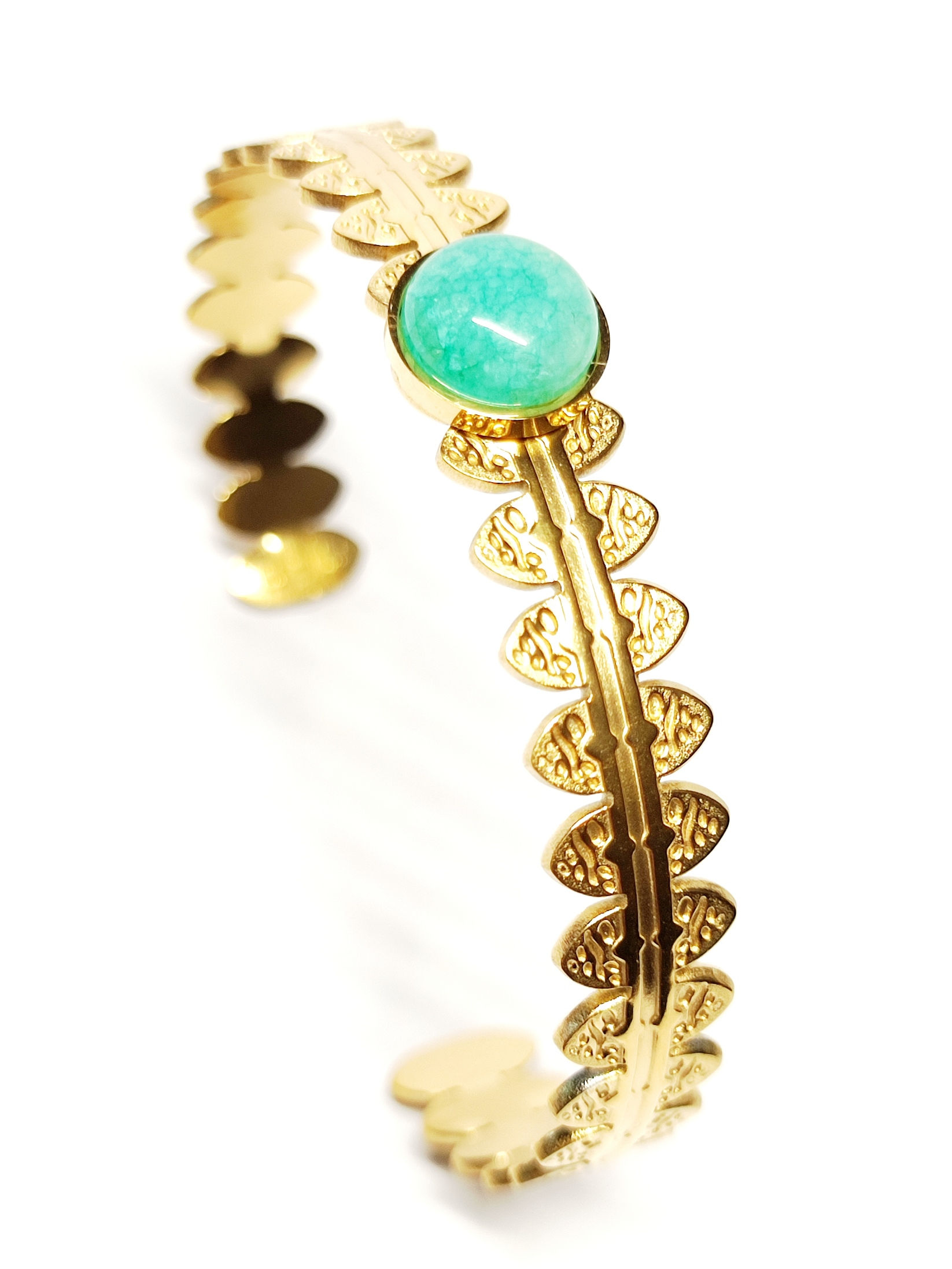 Bracelet Jonc doré à l'or fin Agate bleu turquoise