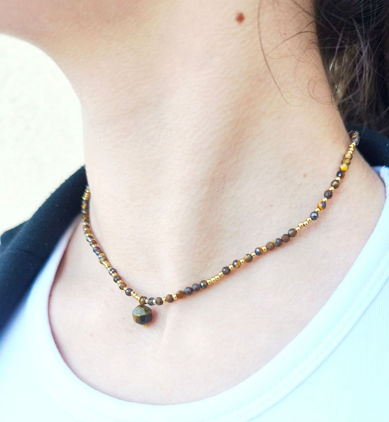 Collier acier inoxydable - Oeil de Tigre