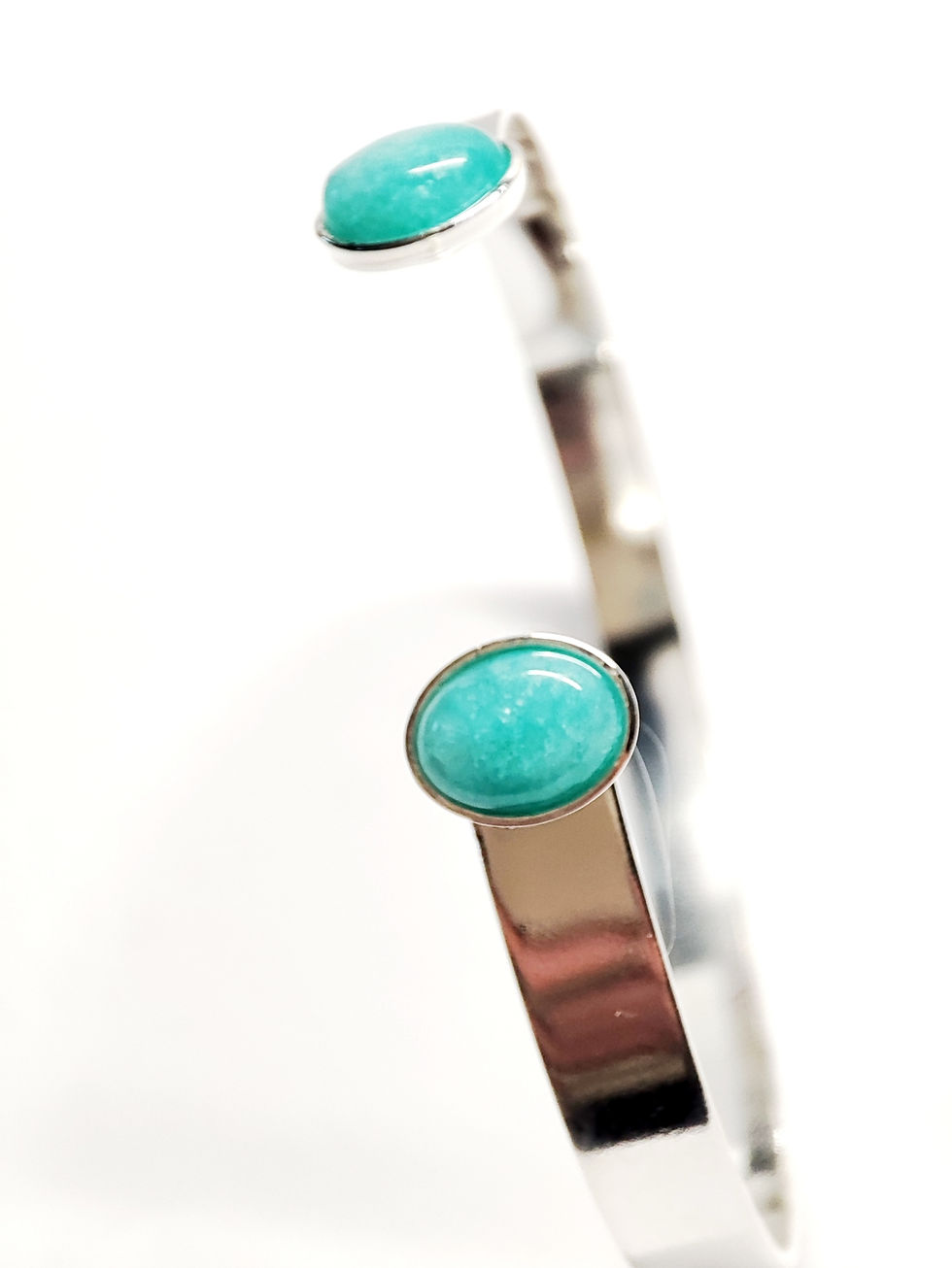 Miniature : Bracelet Jonc argenté Agate bleu turquoise