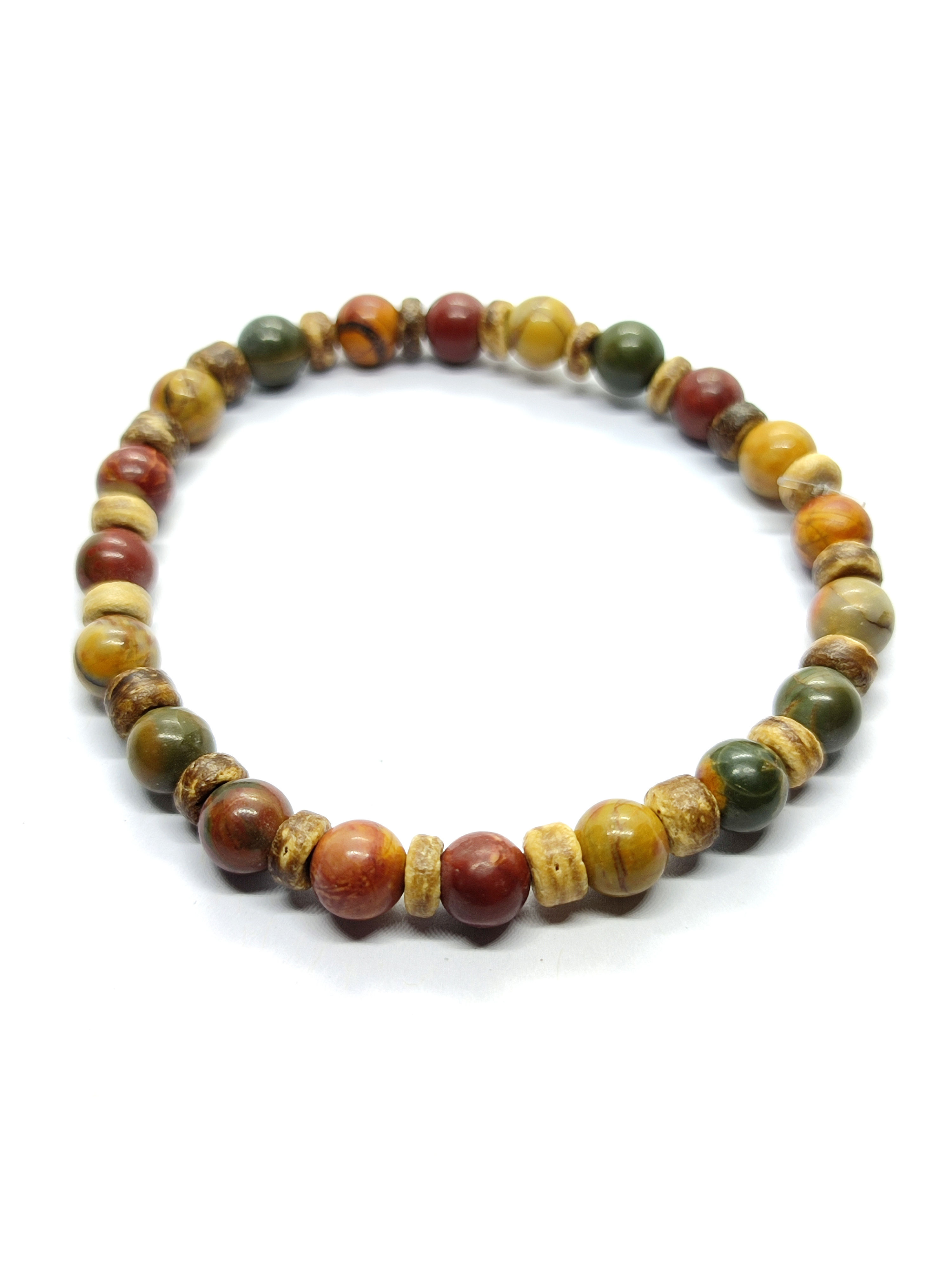 Bracelet Bois et Jaspe picasso 6mm