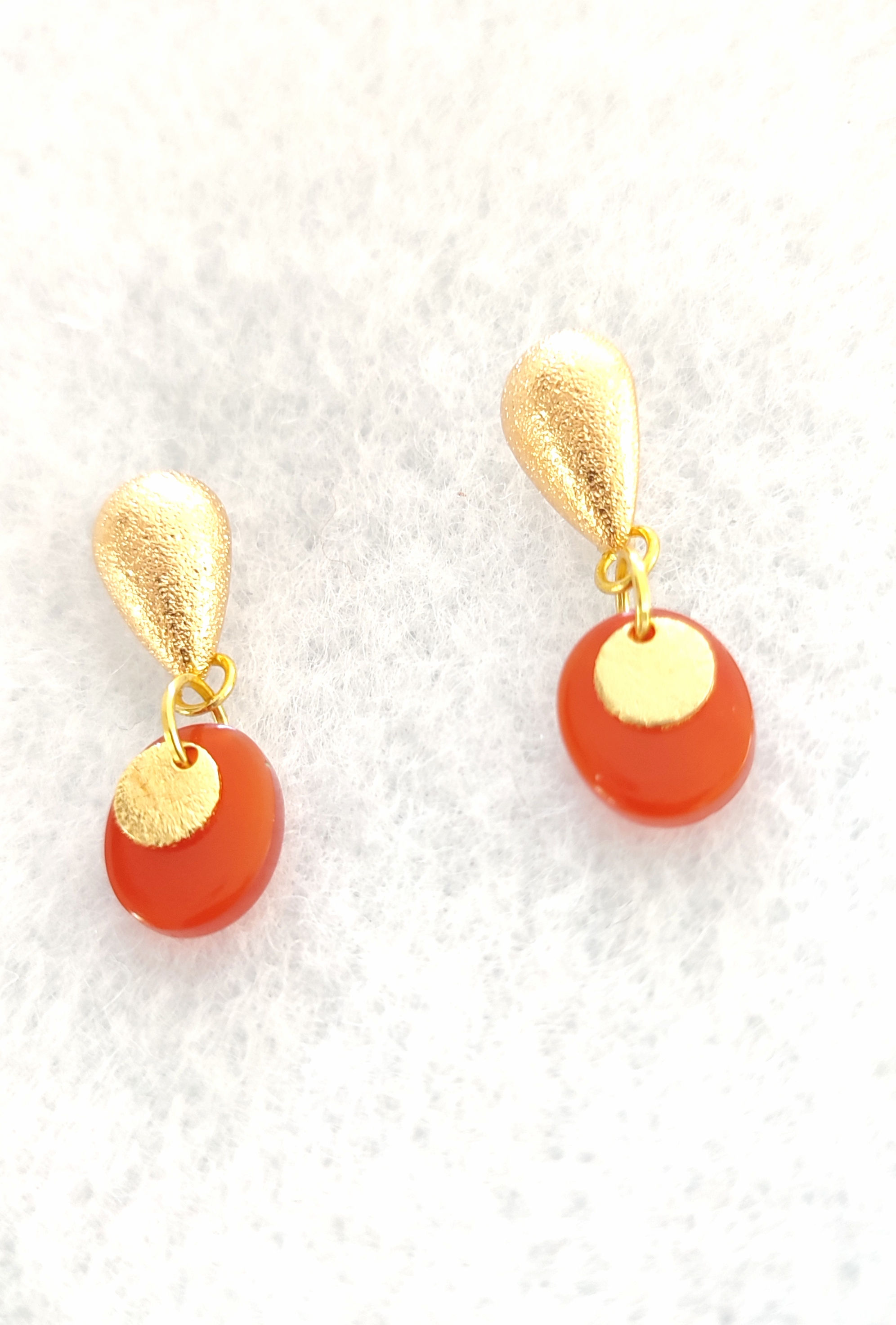 Boucles d'oreilles gouttes dorées - Agate orange
