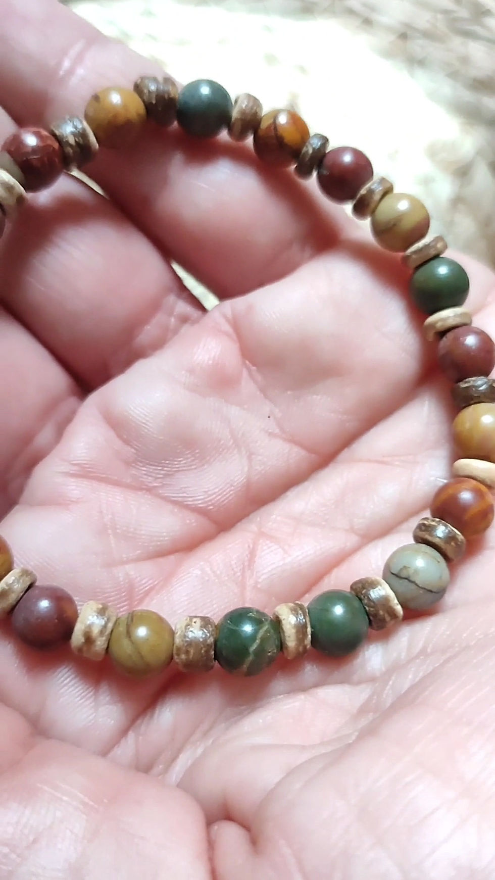 Miniature : Bracelet Bois et Jaspe picasso 6mm