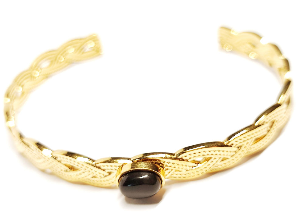 Miniature : Bracelet Jonc doré à l'or fin Agate noire