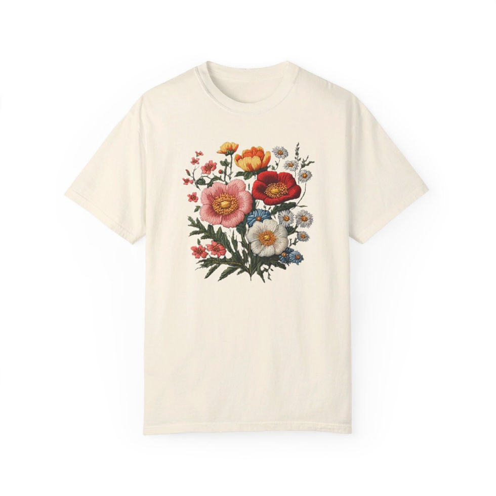 Thumbnail: Vintage Botanical Tee, Embroidered-Look Cottagecore Floral Shirt