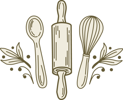 Spoon, Rolling Pin and Whisk Logo with leaves