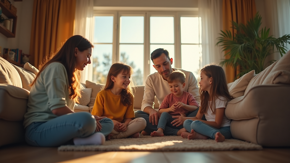 Eye-level view of a family enjoying time together in a cozy living room