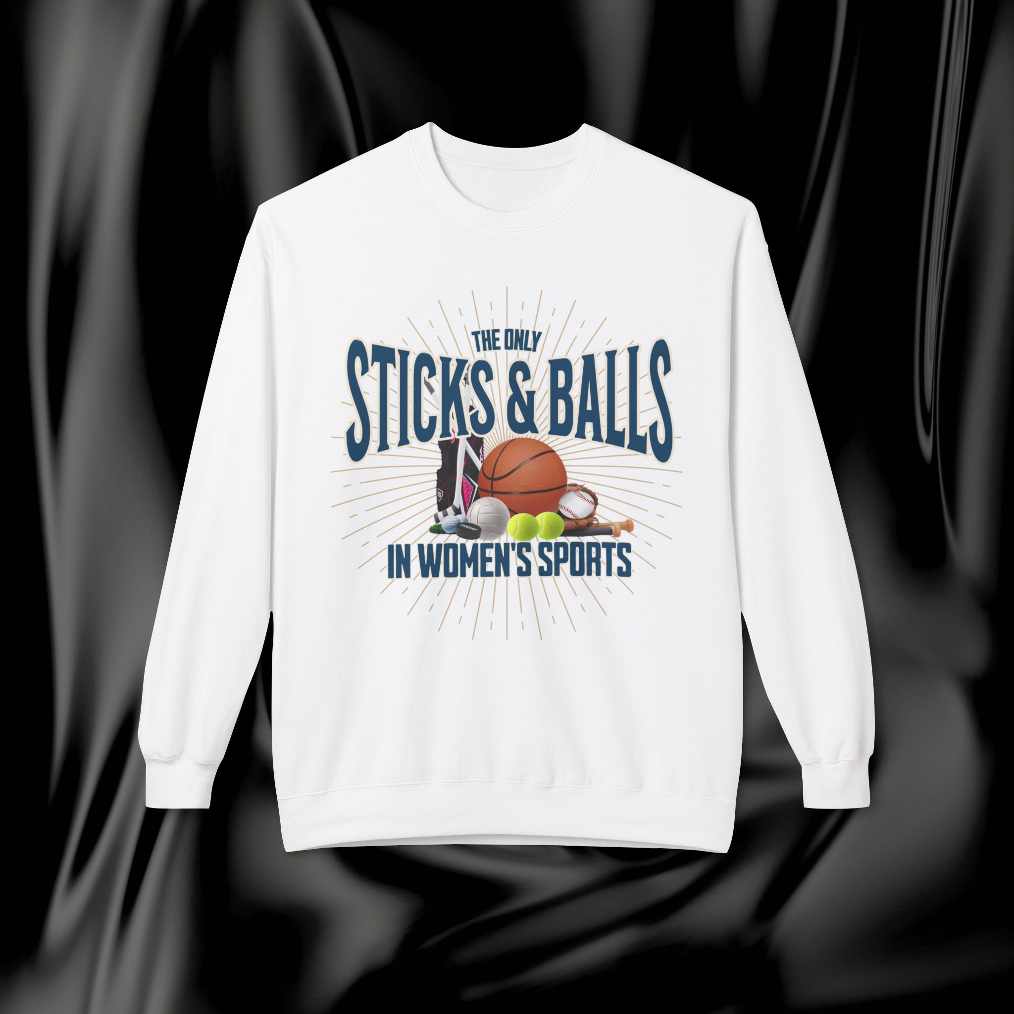 Womens Sports Balls and Sticks Unisex Garment-dyed Long Sleeve T-Shirt