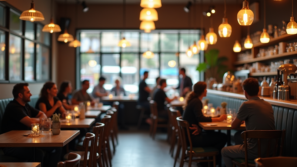High angle view of a busy restaurant with happy customers