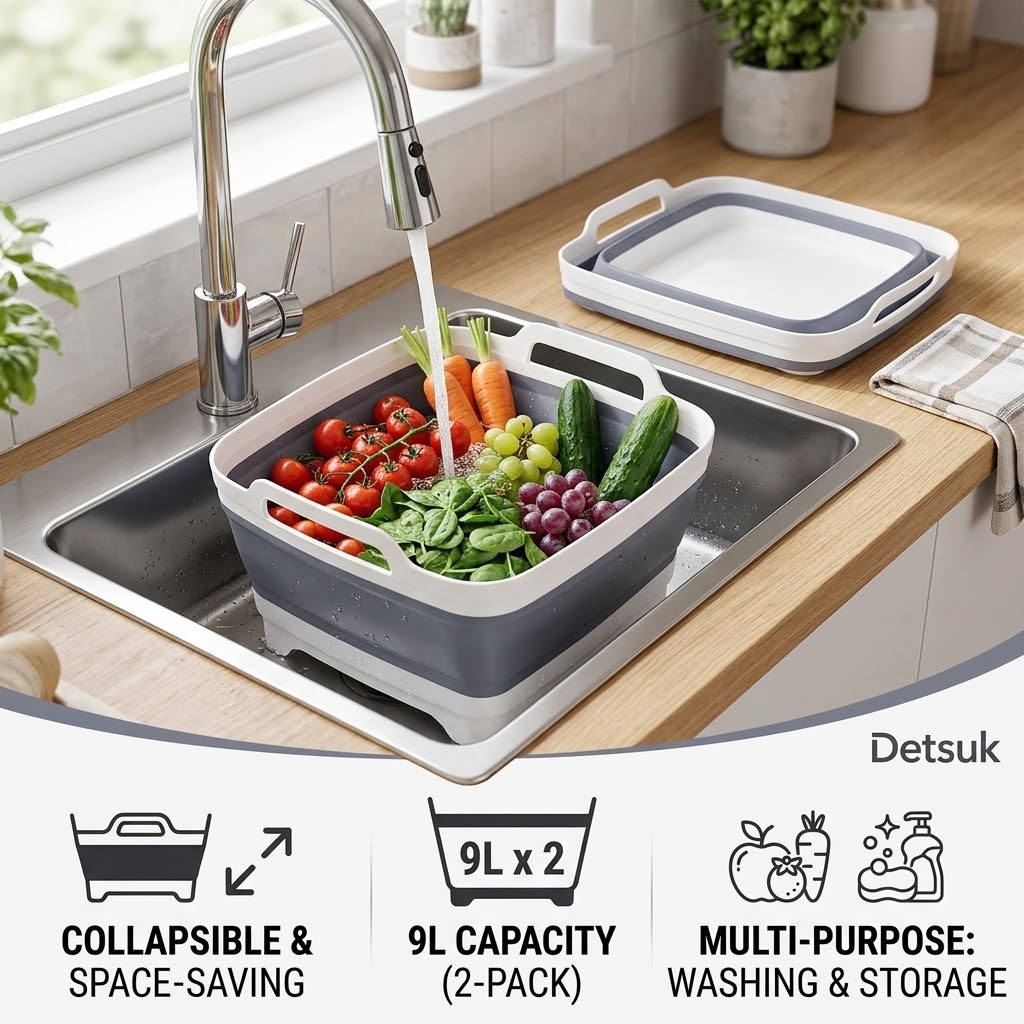 🪣 Detsuk Collapsible Dish Tub – 2-Pack, 9L Portable Basin
