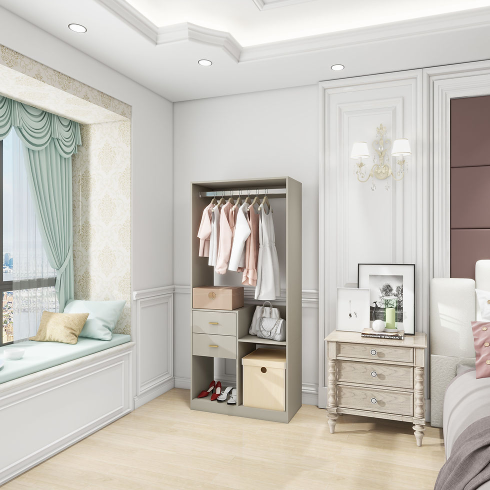 Thumbnail: YG-303 Stand-Alone Wood Closet System for Walk in Closets with 2 Drawers Hanging