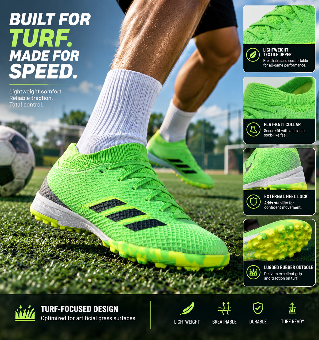 adidas X Speedportal.3 Turf Soccer Shoe Solar Green/Solar Red/Solar Yellow 11.5