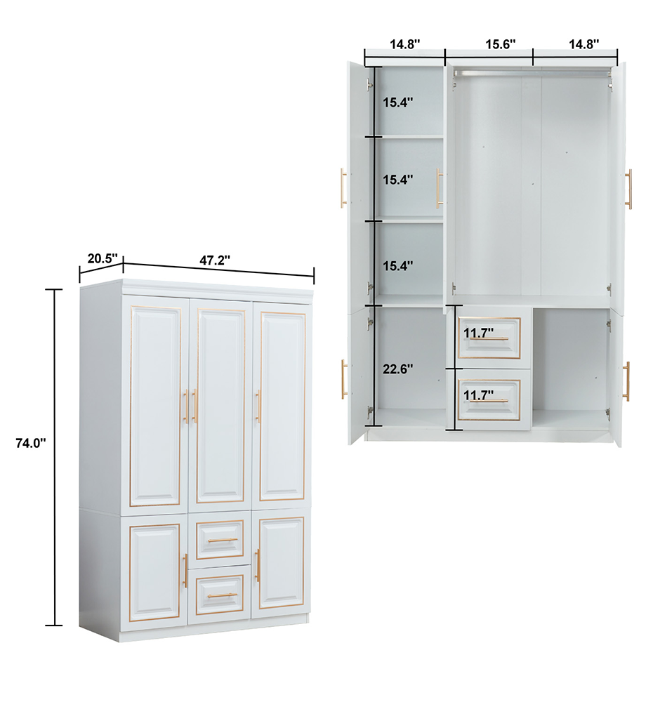 Thumbnail: YG-5 Armoire Wardrobe  74" H 3 Doors 2 Drawers White Bedroom Wardrobe Armoire Cl