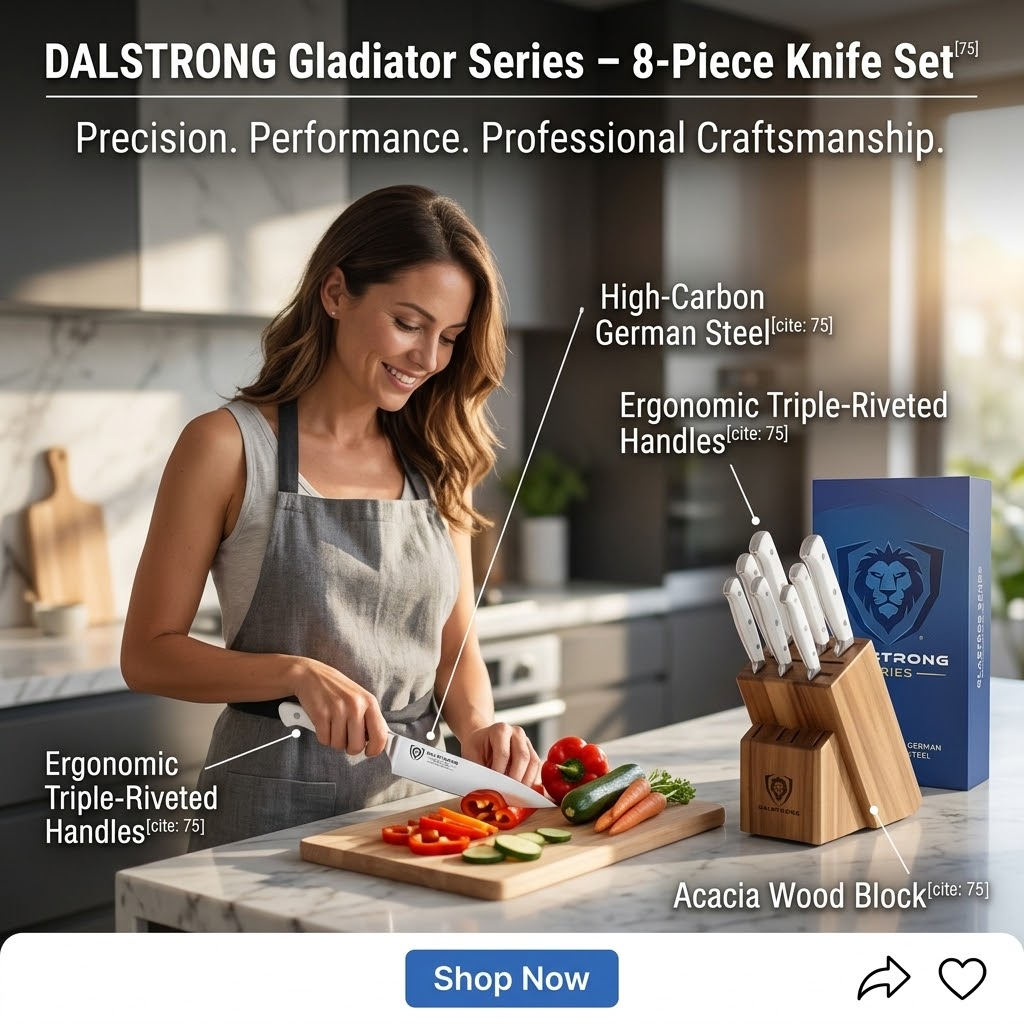 🔪 DALSTRONG Gladiator Series – 8-Piece Knife Set with Acacia Wood Block