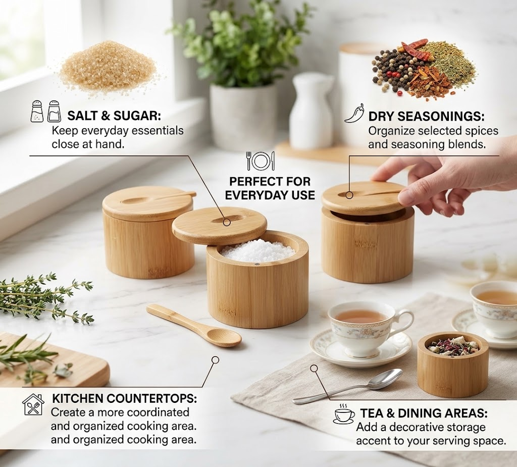 🎋 Bamboo Condiment Storage Jar with Spoon – Natural Elegance for Your Kitchen