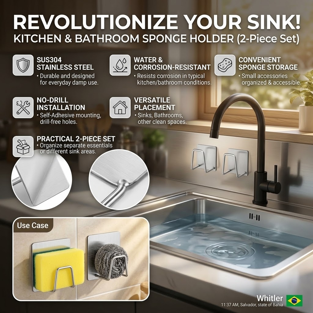 🧽 SUS304 Stainless Steel Sink Sponge Holder – 2-Piece Set