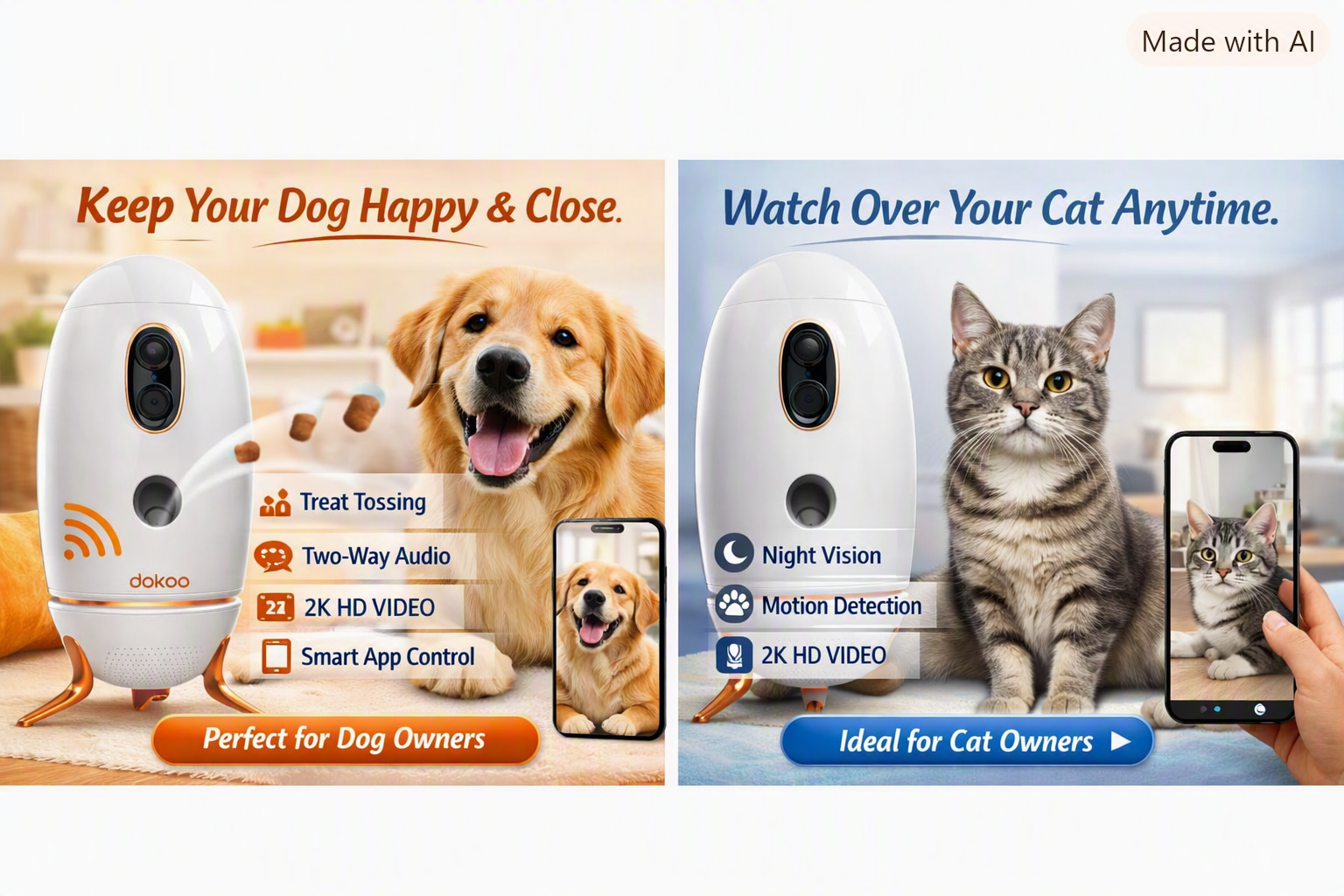 Dog Camera with Treat Dispenser 2K/4MP HD 330° View Dog Cam Pet Home Security Ca