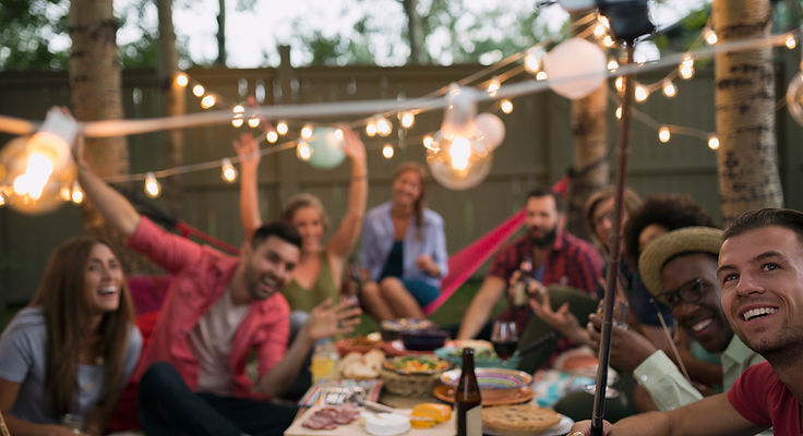 Outdoor group gathering selfie
