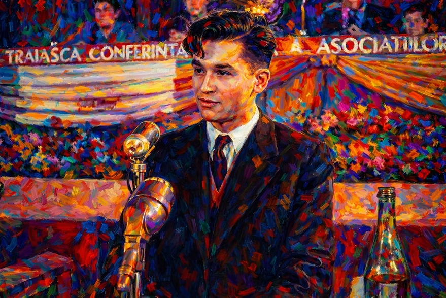 Ion Iliescu, à 27 ans, en plein activisme politique lors d’une conférence nationale des associations étudiantes. 