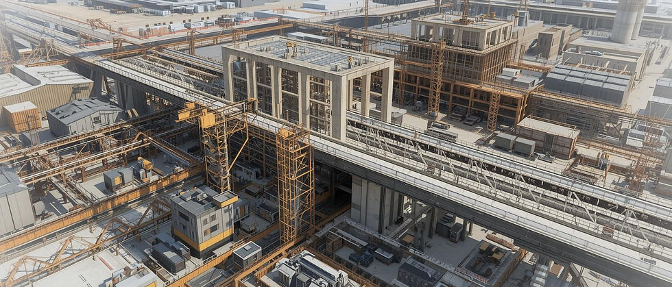 • Construcción de obras civiles, energéticas e industriale,, genera una imagen con este ti