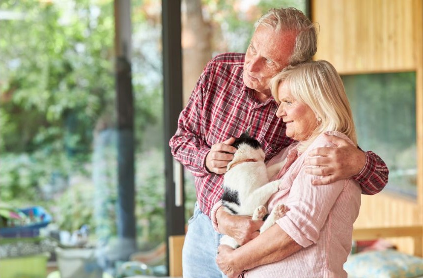 Senior couple with a cat