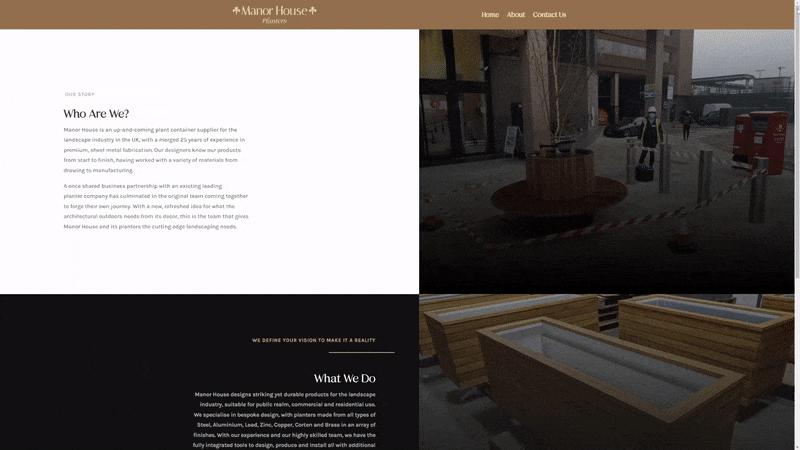 Manor House Planters Website Design About Page