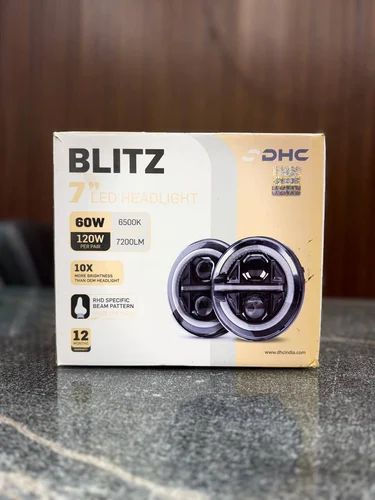 DHC BLITZ 7 inch LED headlight box on a counter