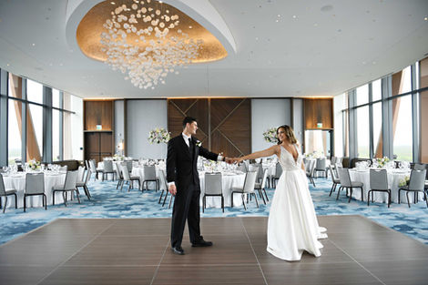 Walt Disney World Swan Reserve wedding shoot with bride and groom.