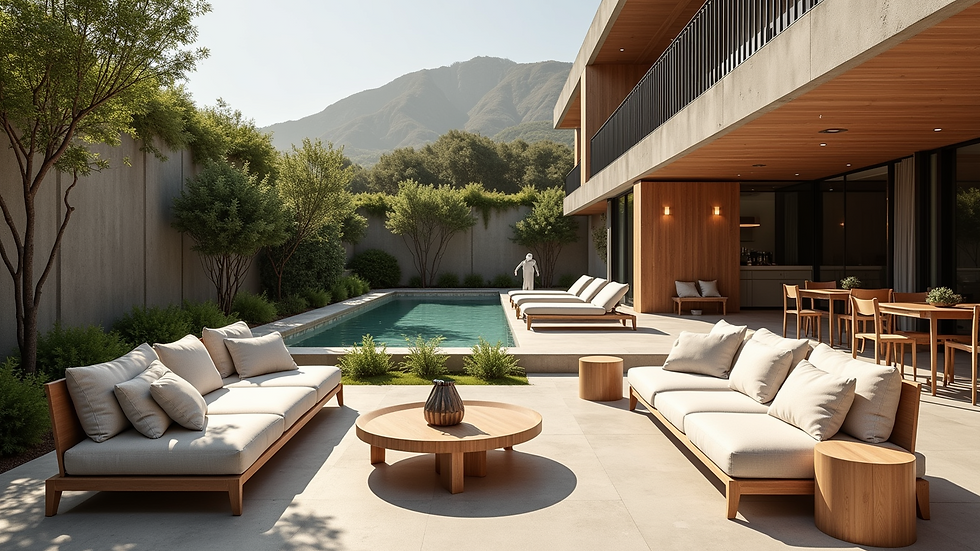 Eye-level view of a cozy outdoor lounge area at a resort