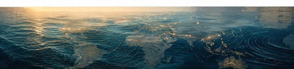 Abstract world map with ocean currents and lights representing global Catholic demographic shifts