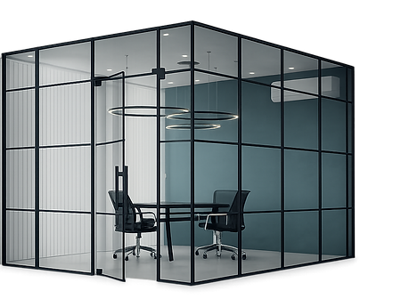 Скляна перегородка для офісу з чорним алюмінієвим профілем