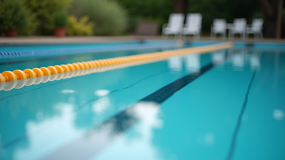 Nahaufnahme eines Schwimmbeckens mit bunten Schwimmhilfen am Beckenrand