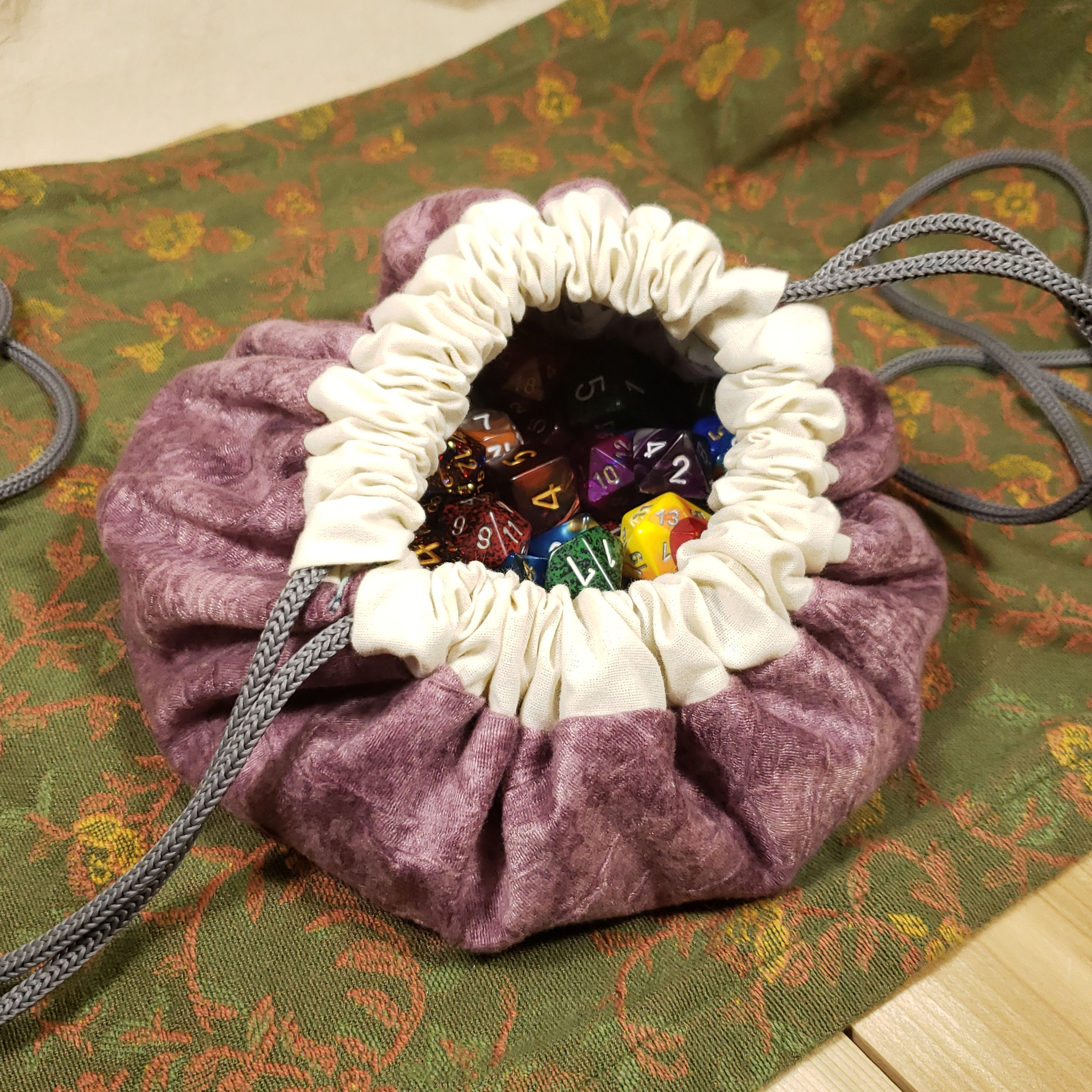 Reversible Drawstring Dice Bag - Slightly Open Purple Print