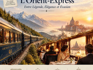 Carnet de voyage éditorial Léanïs Voyages sur l'Orient-Express, associant traversée des Alpes, voiture-restaurant Belle Époque et escales historiques.