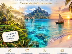 Photomontage de voyage de noces comparant Bali, la Polynésie française et Zanzibar pour Léanïs Voyages.