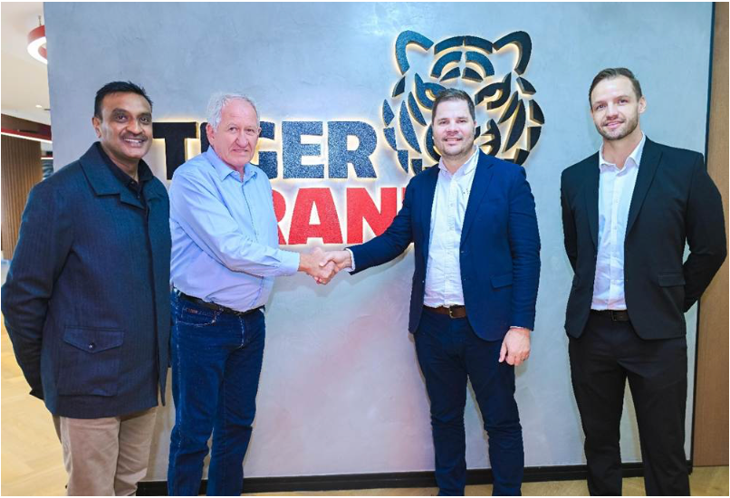 Tiger Brands CEO, Tjaart Kruger with Apollo Africa CEO, Nico de Bruyn, with Praveen Balgobind, Chief Manufacturing Officer, Tiger Brands (far left) and Trevor Gore, Business Development Manager, Apollo Africa (far right)