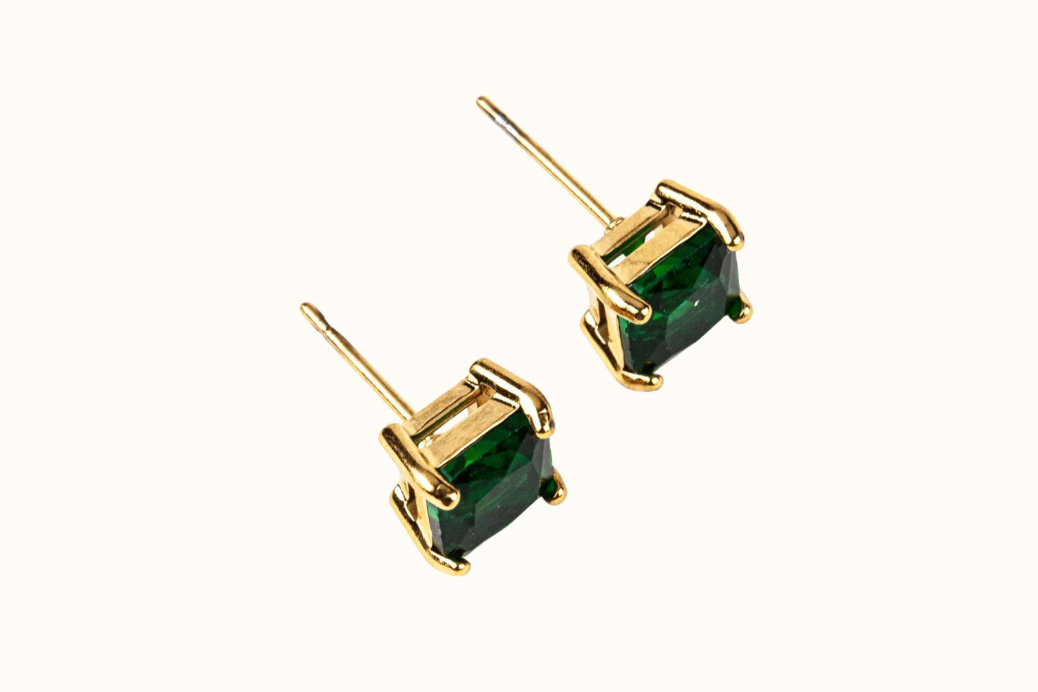 Stud Earrings – PVD Coated Stainless Steel (Gold Tone, Green CZ) | Ear 121