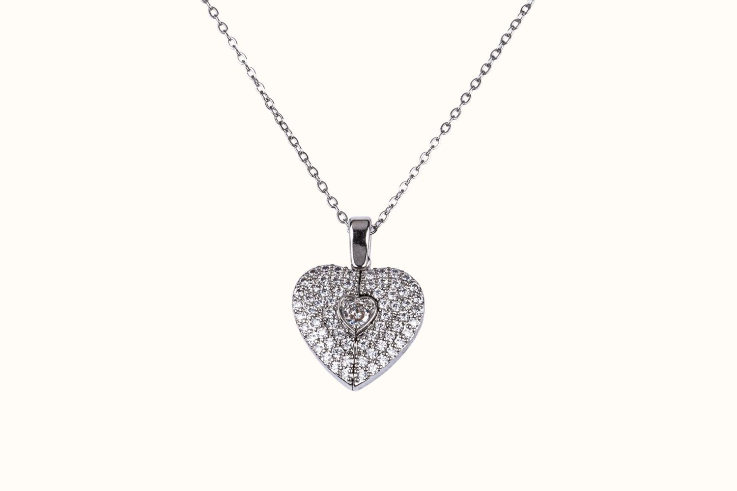 Necklace – PVD Coated Titanium (Silver Tone, Clear) | Lovebird Necklace 40 cm