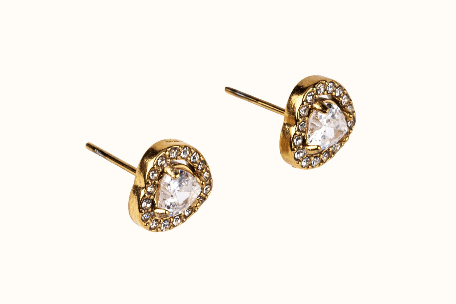 Stud Earrings – PVD Coated Stainless Steel (Gold Tone, Clear CZ) | Ear 104