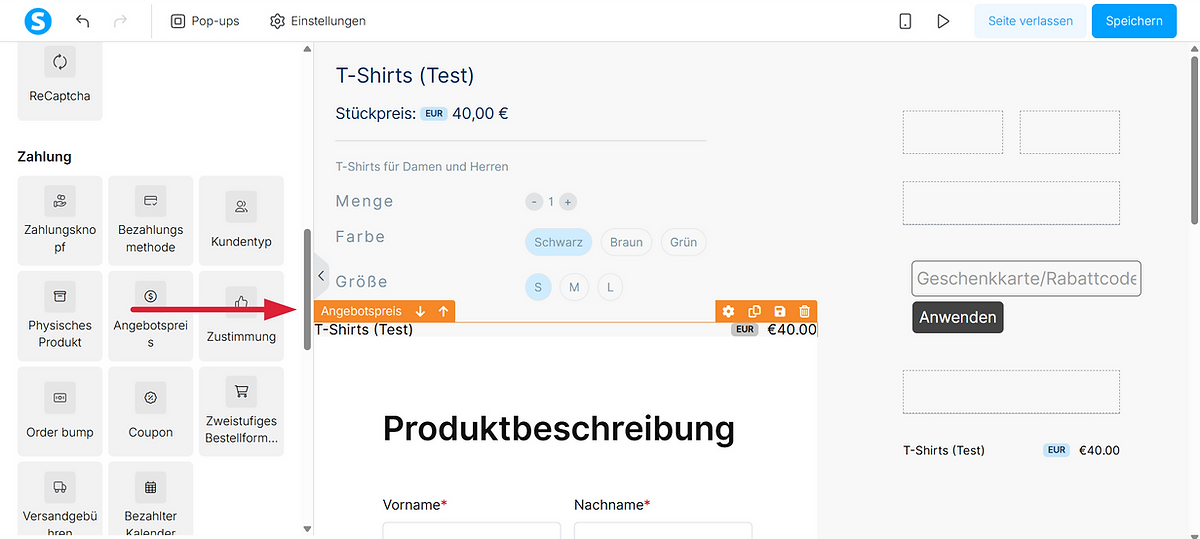 Preis für das physische Produkt hinzufügen