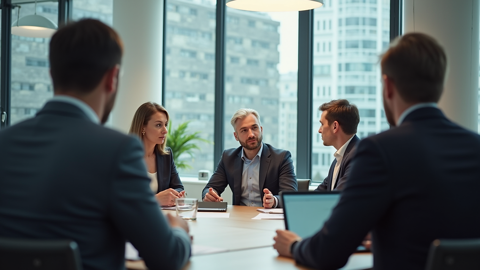 Eye-level view of a business meeting discussing budget plans
