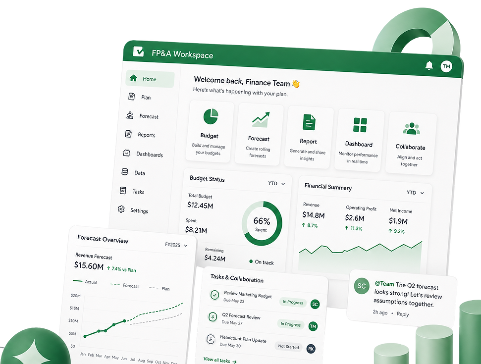Vena FP&A dashboard in Excel