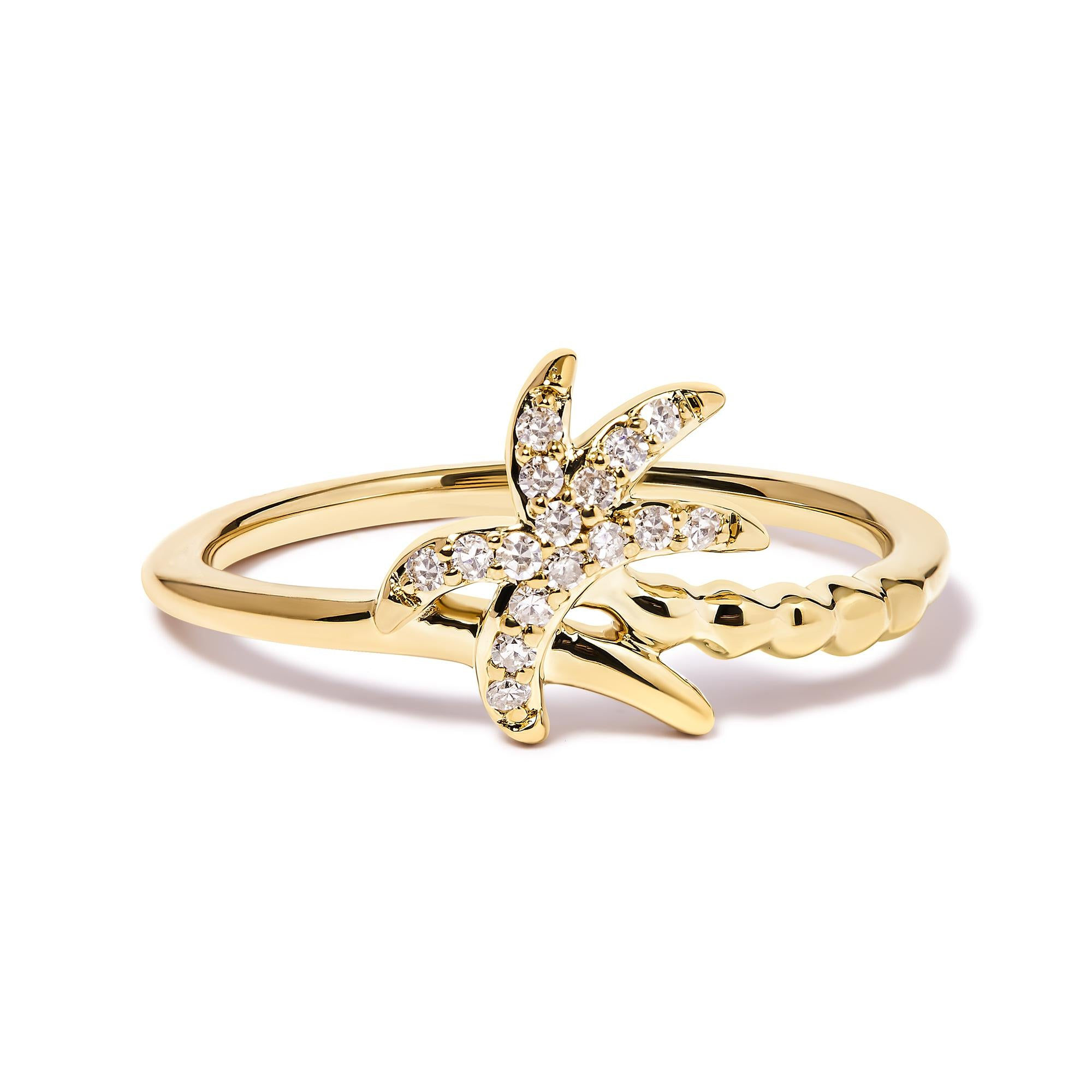 10K Yellow Gold Diamond PalmTree Statement Ring