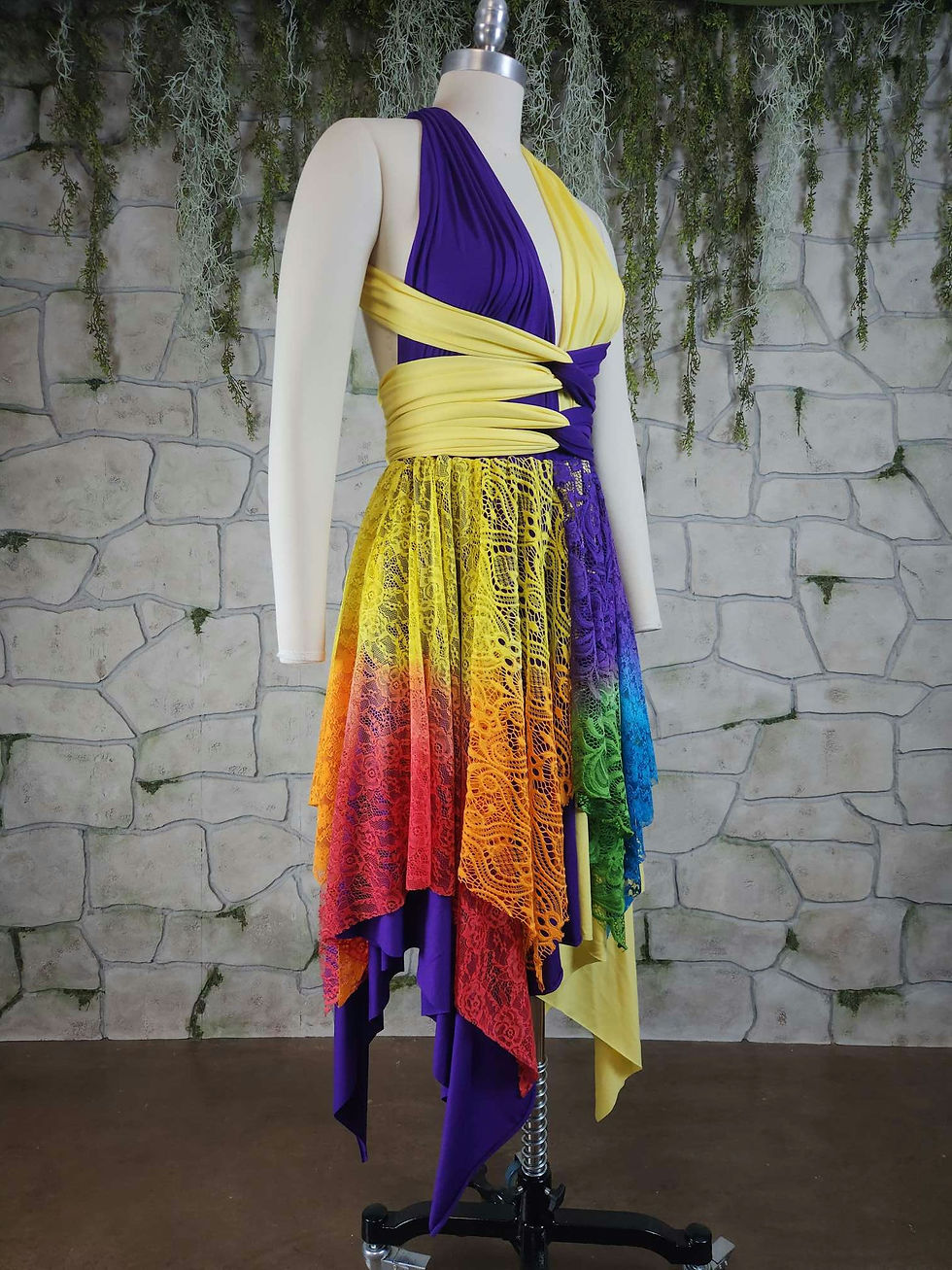 Thumbnail: Bright Rainbow Drawstring Jester Pixie Dress