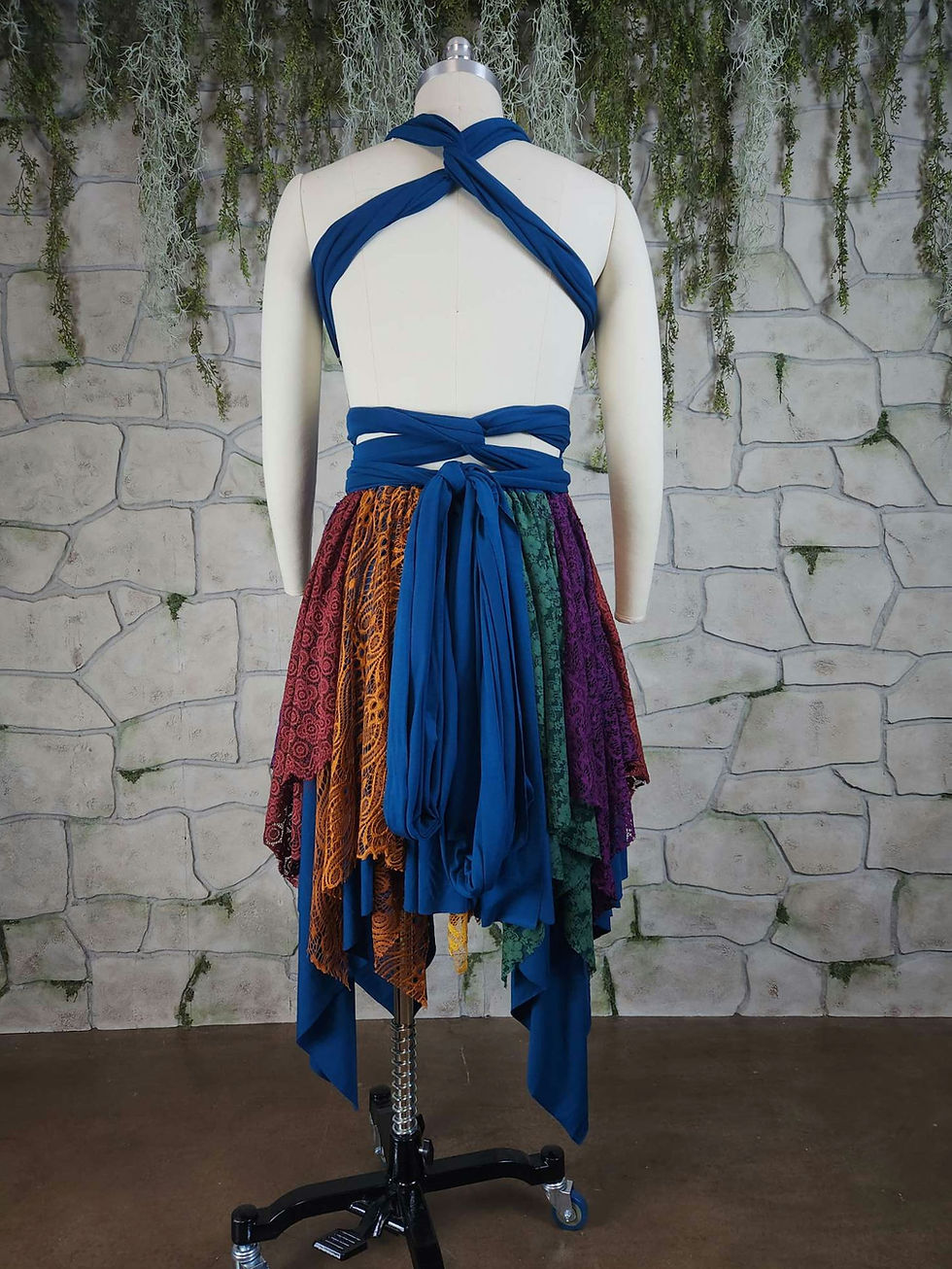 Thumbnail: Earthy Rainbow Drawstring Tattered Pixie Dress