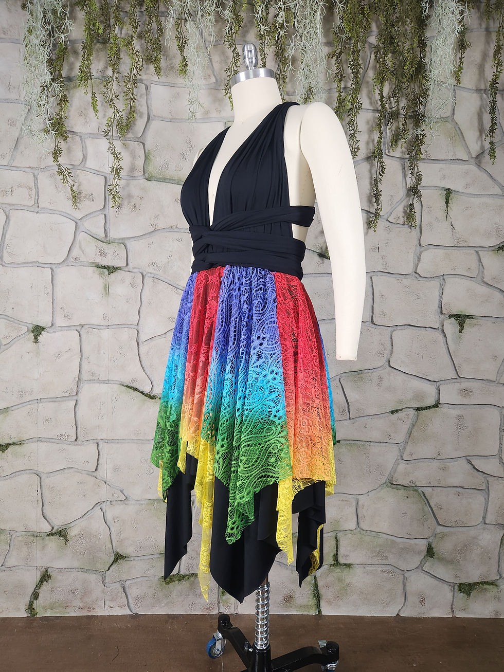 Thumbnail: Bright Rainbow Drawstring Tattered Pixie Dress