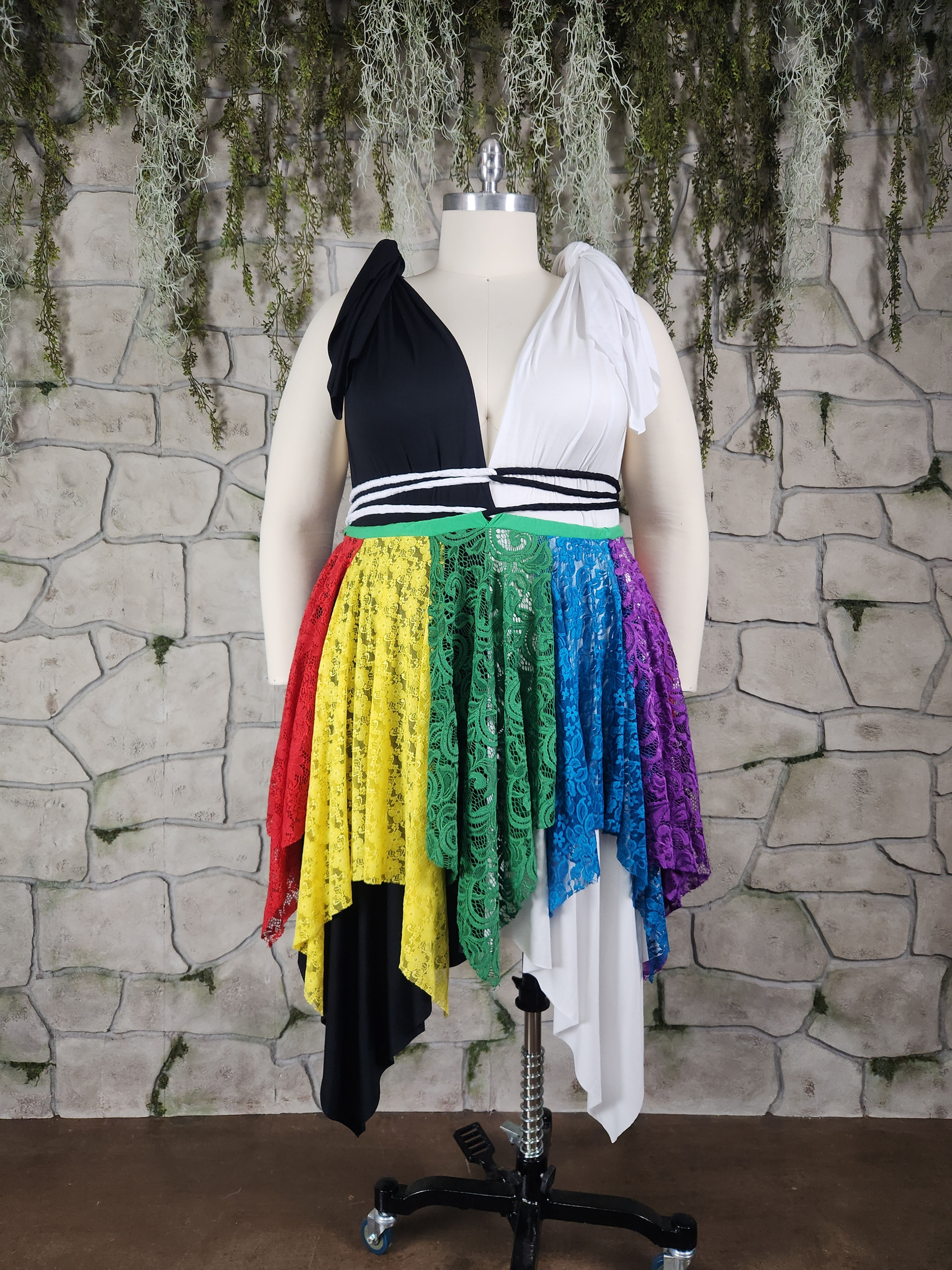 Bright Rainbow Drawstring Jester Sprite Dress