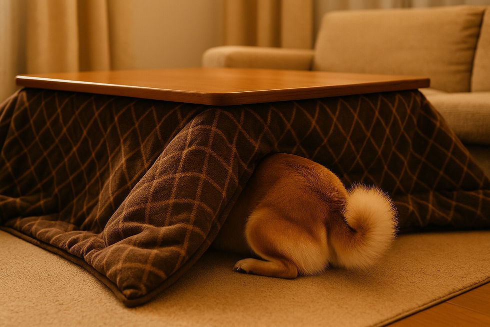 炬燵に潜り込む柴犬