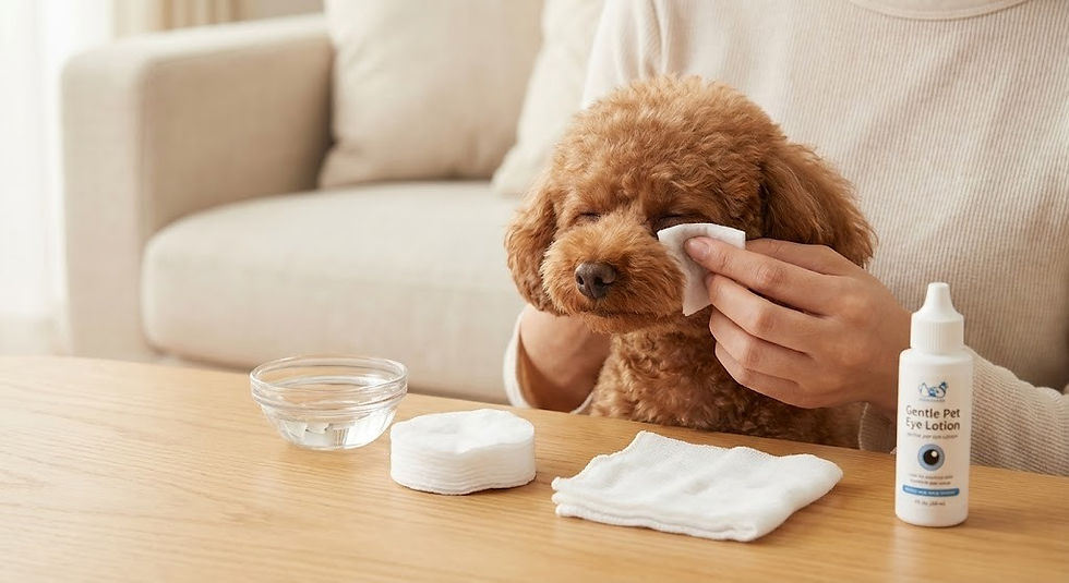 トイプードルの目ヤニをふき取る様子