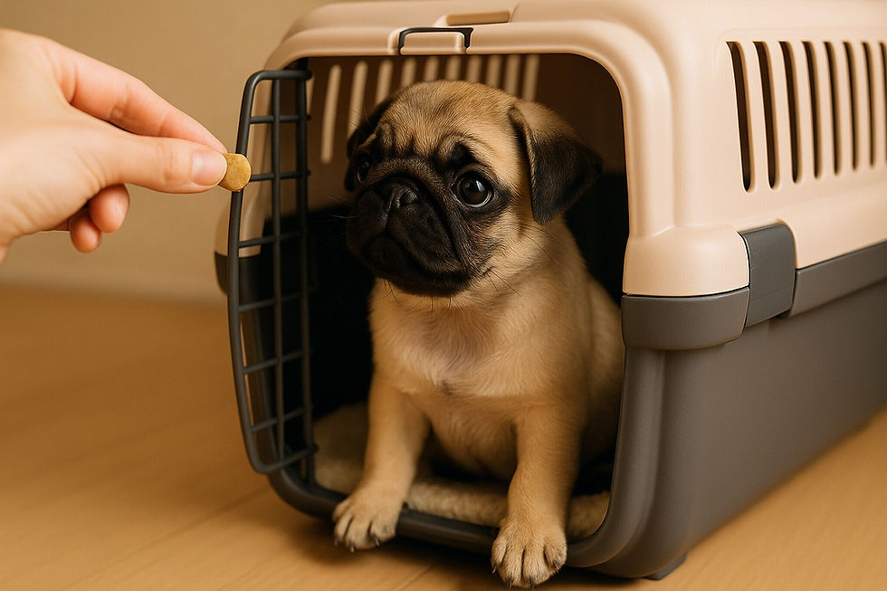 クレートトレーニングする子犬